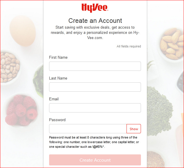 Sign Up Page for Customer ID at Hyvee Huddle