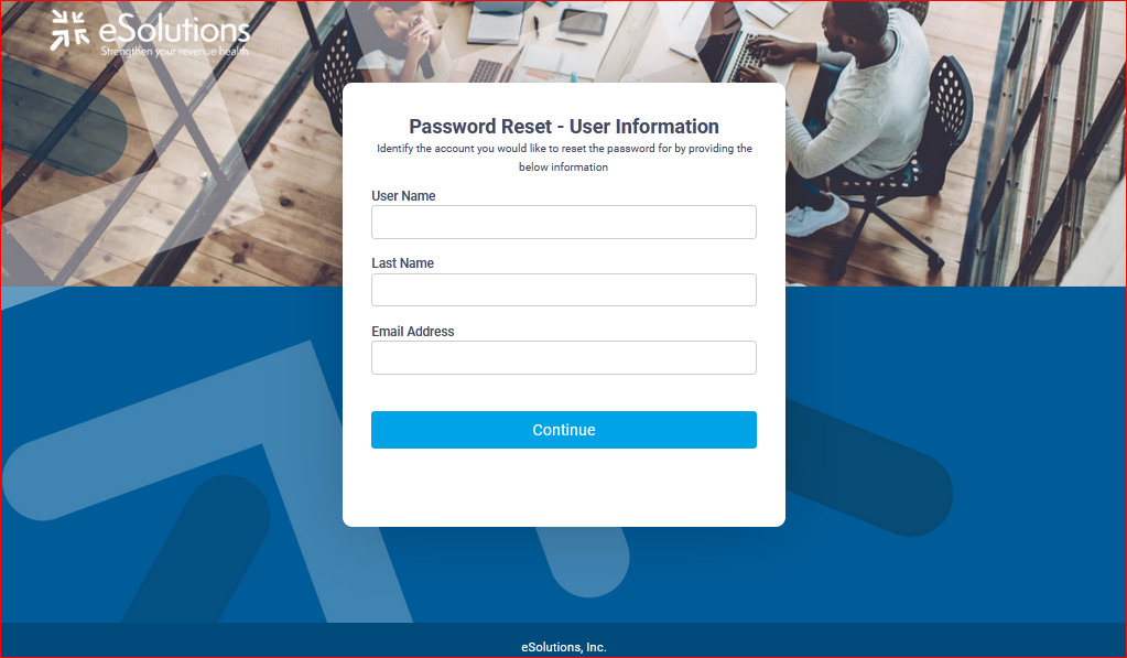 Recover password for E-Solutions account at Waystar Login
