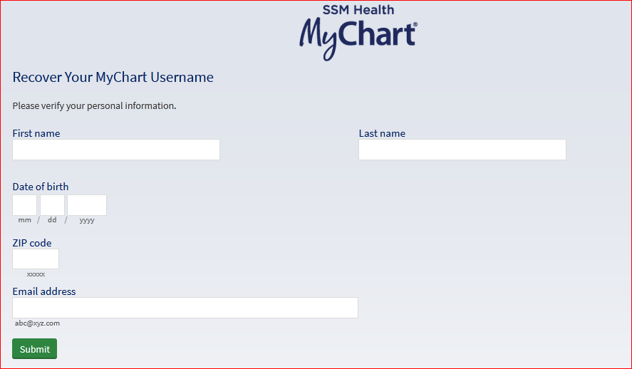 Recovering the username of My Chart account at Ssm Smart Square