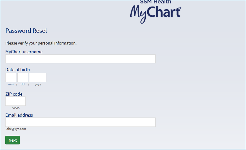 Recovering the password of My Chart account at Ssm Smart Square