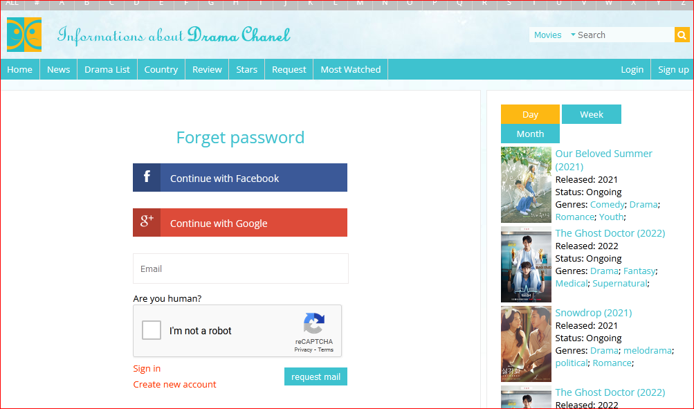 Forgot password at Dramacool Info