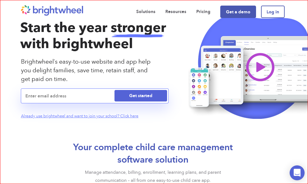 Home Page of the Brightwheel Login