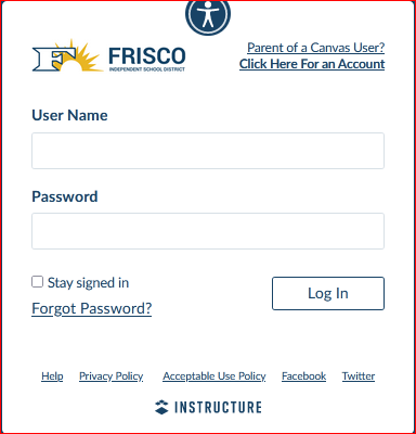 Login Page of the Canvas Fisd