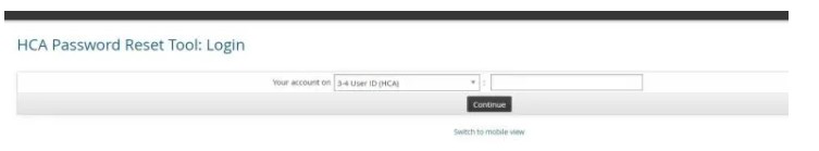 HCA HR reset password