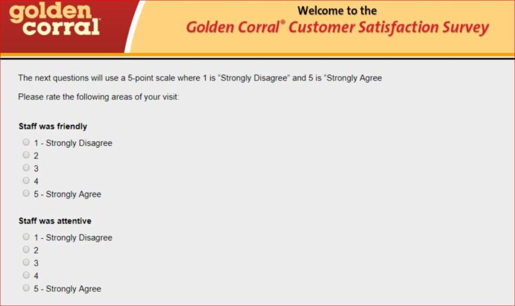 truthful responses to every question on the Golden Corral Survey